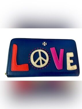 TORY BURCH LOVE PEACE CONTINENTAL ZIP WALLET